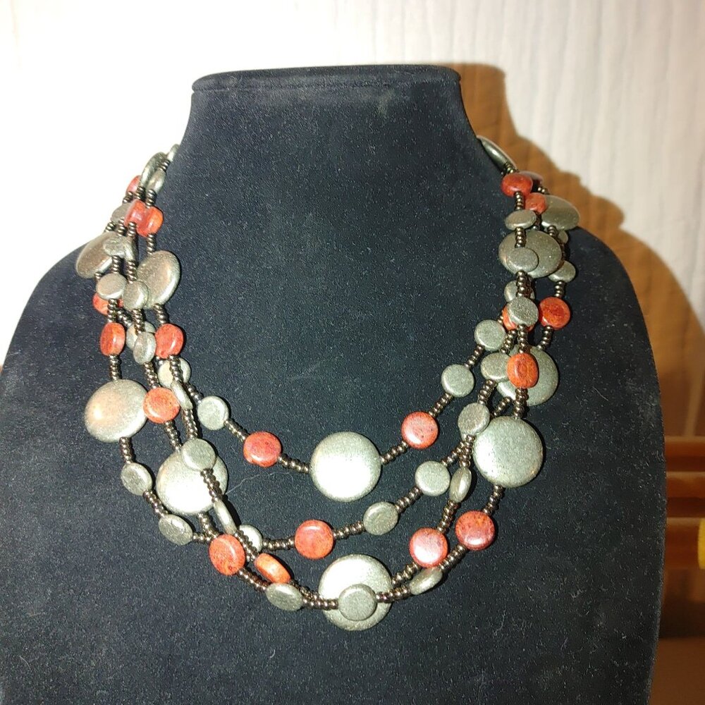 Sterling Silver Natural Stone Necklace Red Jasper or Coral stamped 925 - Picture 2 of 13